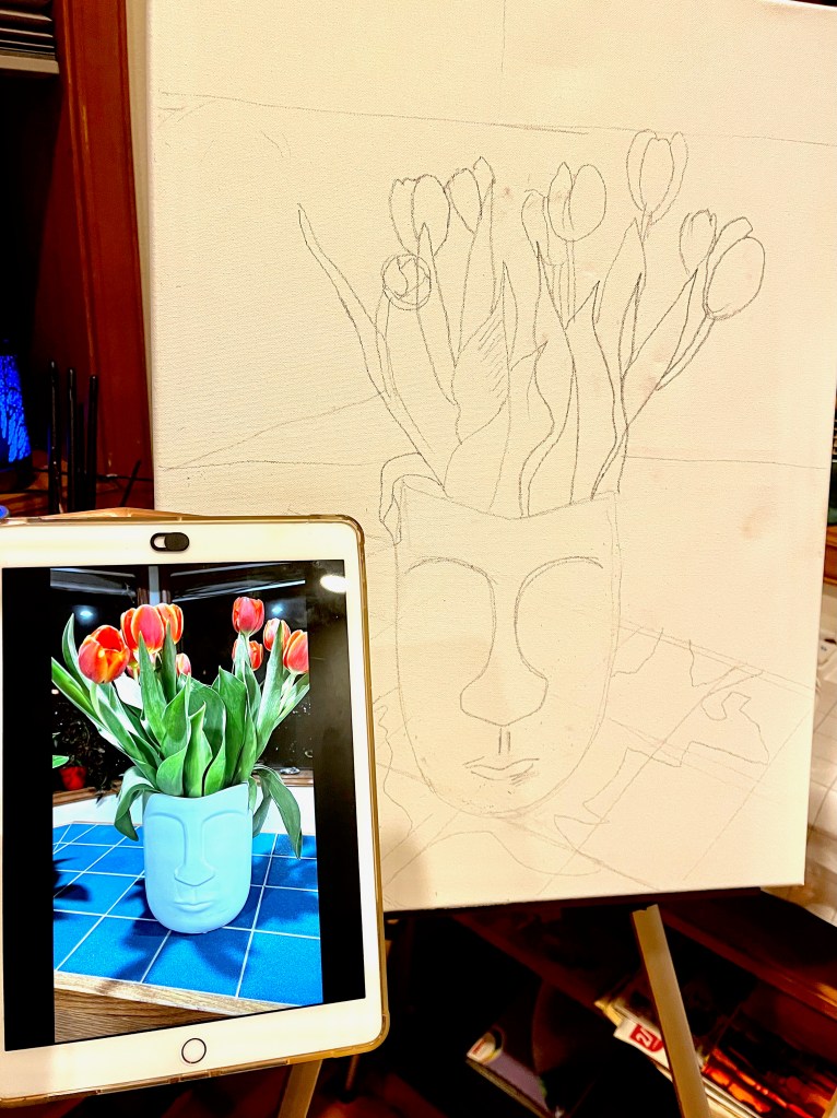 Flores en la Cabeza, Óleo sobre Lienzo 60x46cm